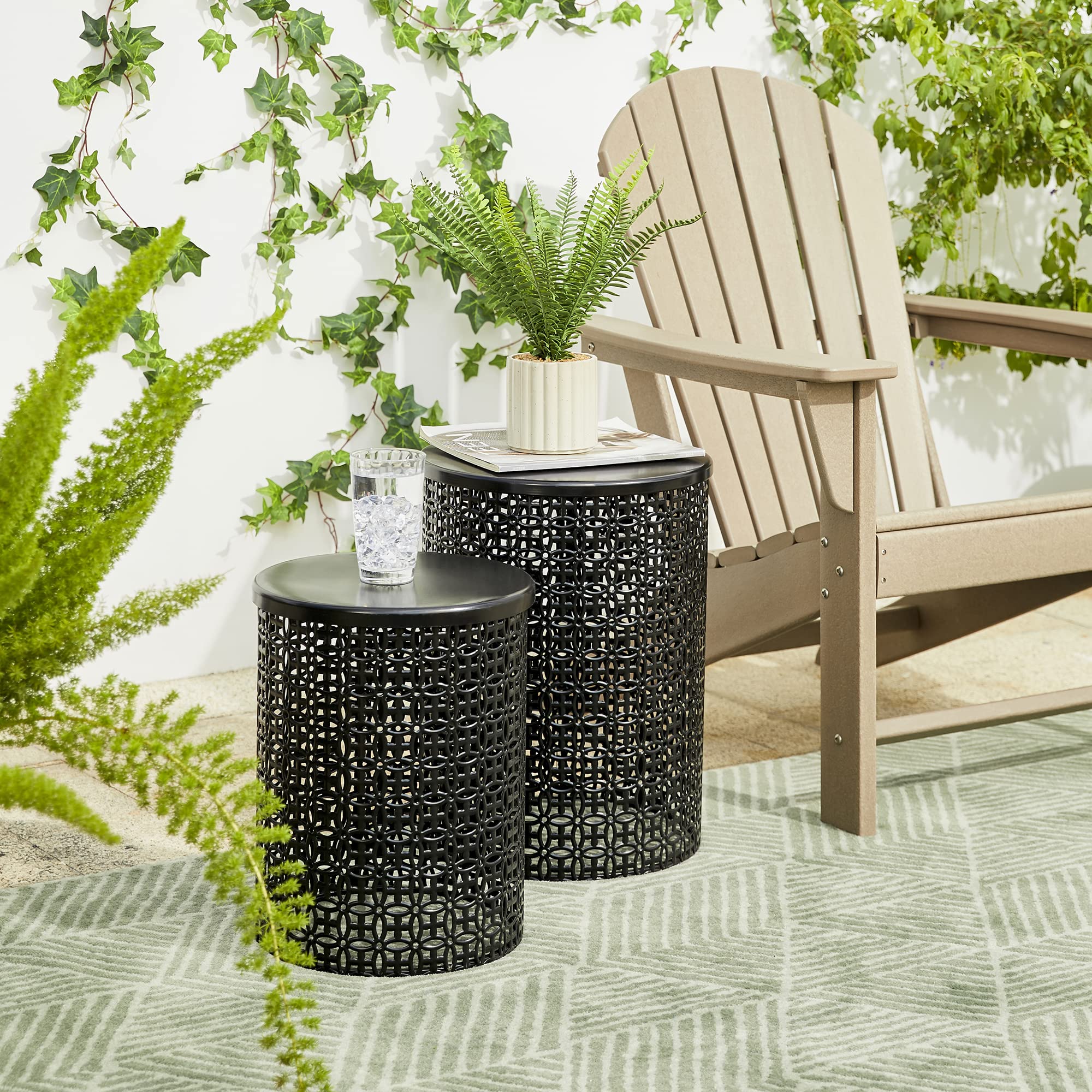 Decorative Garden Stool for Indoor Outdoor Heavy Duty Metal Frame Accent Table