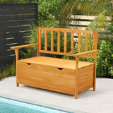 Outdoor Wooden Storage Bench, Patio Storage Box with Portable Handle & Seating, Deck