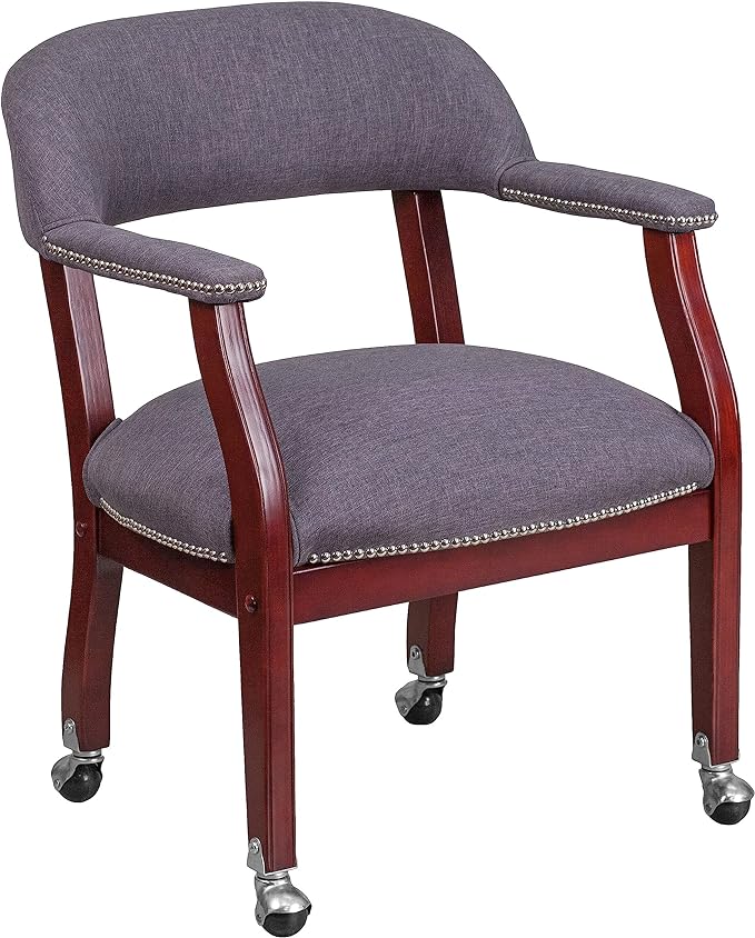 Sarah Black Vinyl Luxurious Conference Chair with Accent Nail Trim and Casters