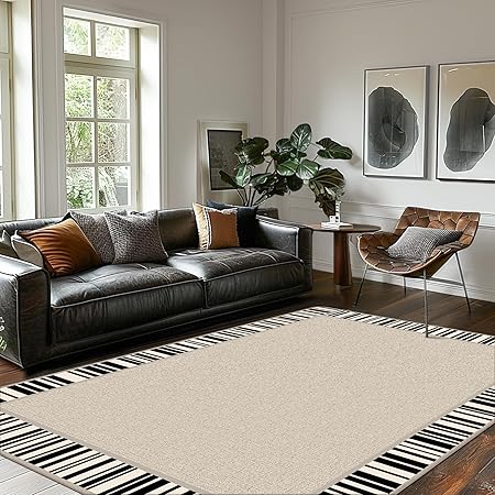 Area Rug 8x10 Machine Washable Vintage Distressed Print Ultra-Thin Chenille