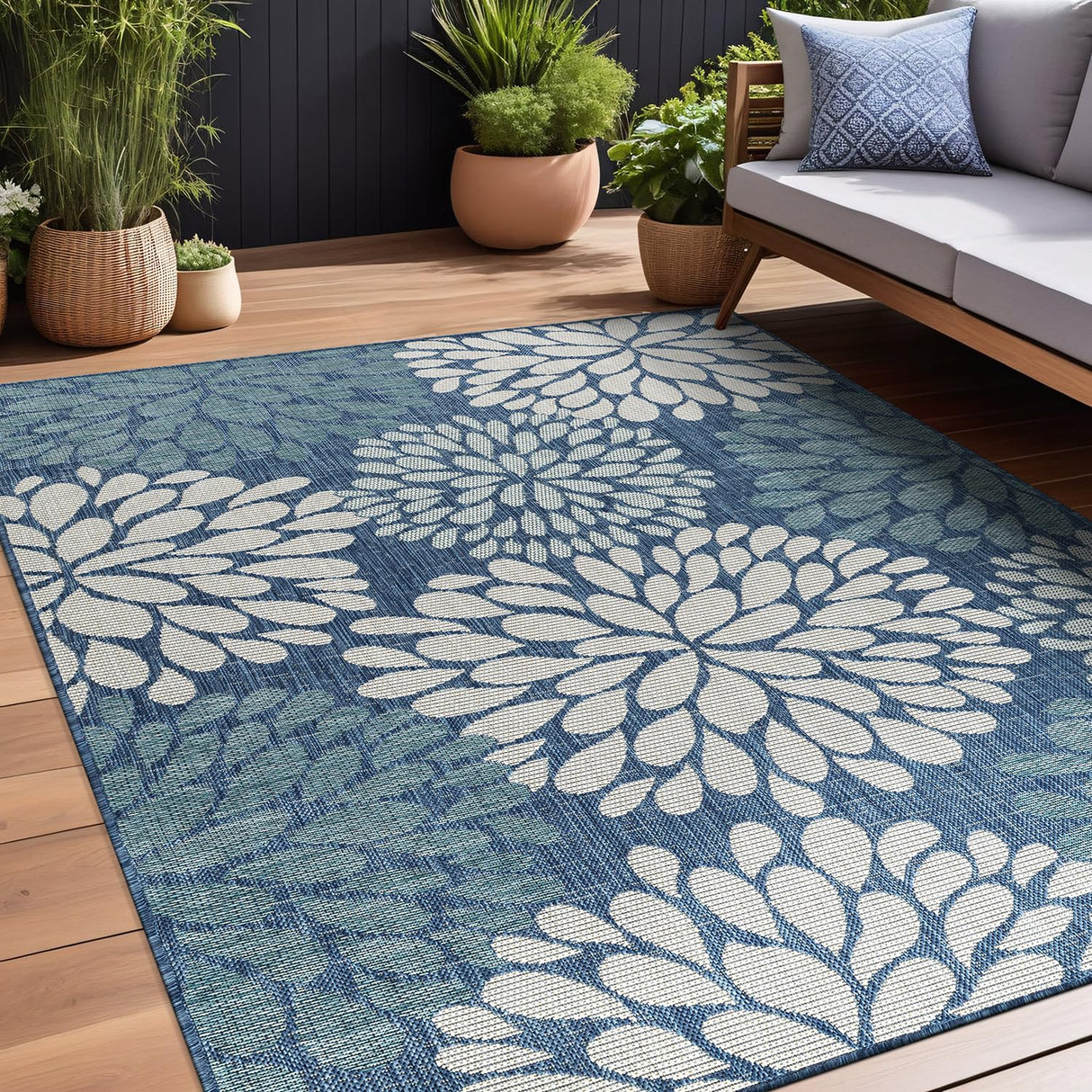 Outdoor Rug 5x7 Modern Exotic Tropical Leaf Area Rugs for Indoor and Outdoor Patio