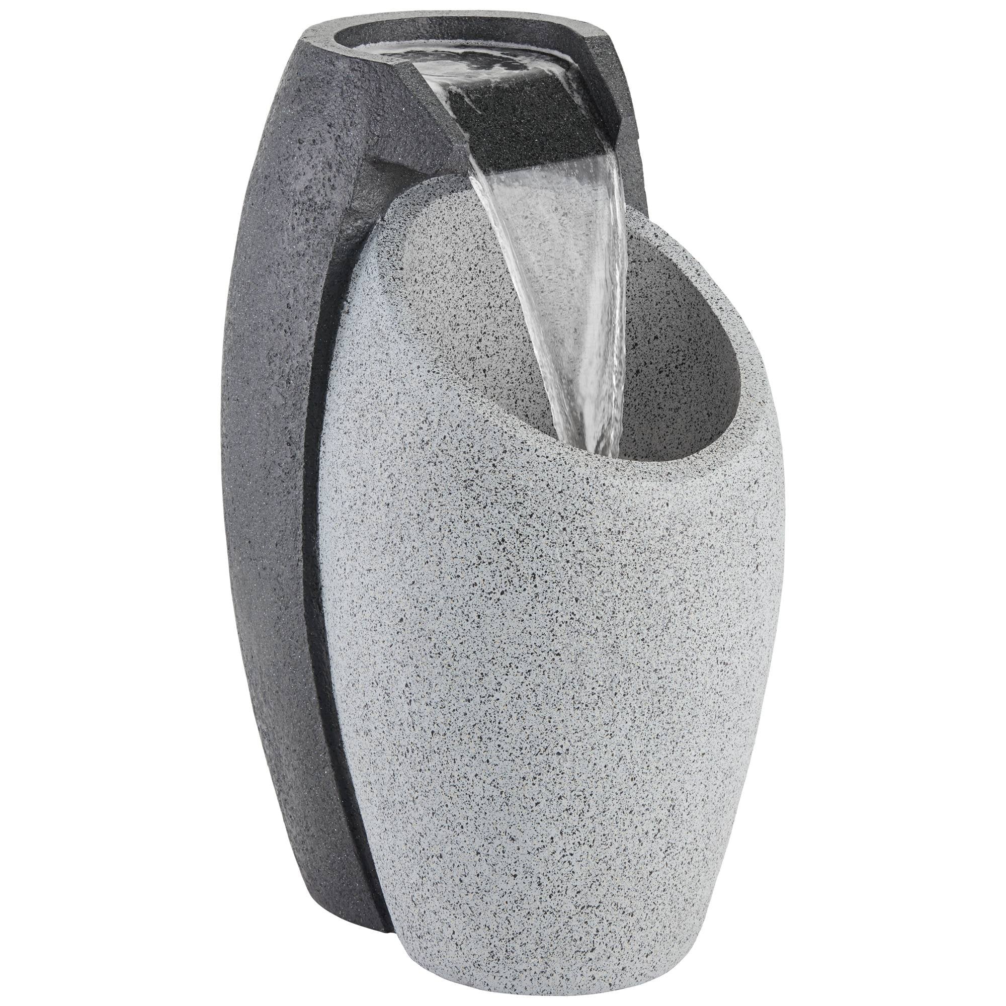 Waterfall Modern Outdoor Floor Water Fountain with LED Light Plug-in Gray Black
