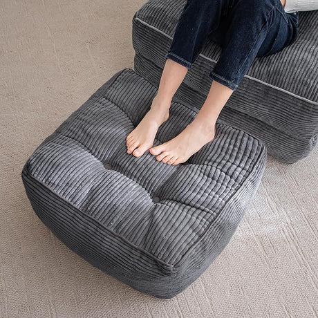 Square Stuffed Pouf Ottoman, Corduroy Poufs with Foam Chunk Filling, Furry and Fluffy