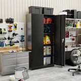 Metal Garage Storage Cabinet with Doors and Adjustable Shelves,72”Black Steel Lockable