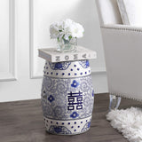 TBL1013B Double Happiness 18" Chinoiserie Ceramic Drum Garden Stool Bohemian, Coastal, Classic, Cottage,