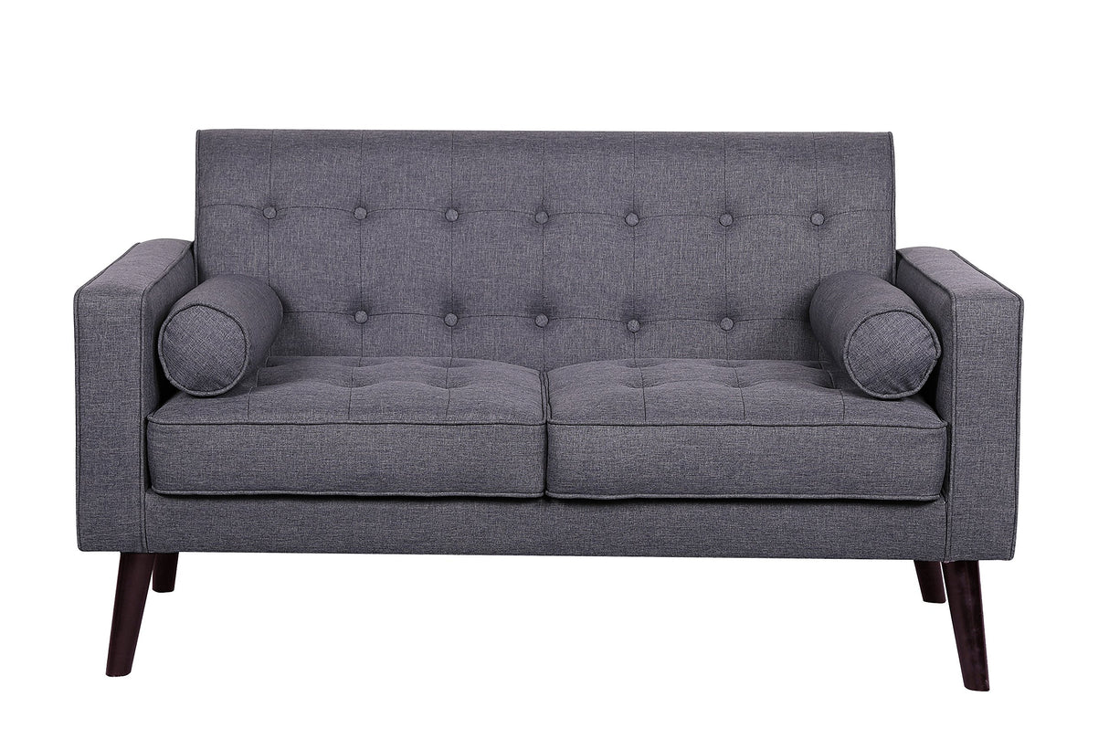 Modern Collection Upholstered Linen loveseat with Wood Legs and Two Button