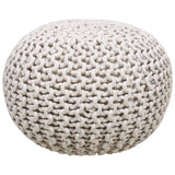 Ottoman Round Pouf Ivory Cotton Braided Cord Woven Foot Stool Hand Stitched