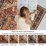 Moynesa Ultra-Thin Washable Oriental Area Rug - 5x7 Large Living Room Rug, Non-Slip Non-Shedding Stain Resistance Low Pile Playroom Mat Indoor Floor Carpet for Bedroom Nursery, Brown/Multi