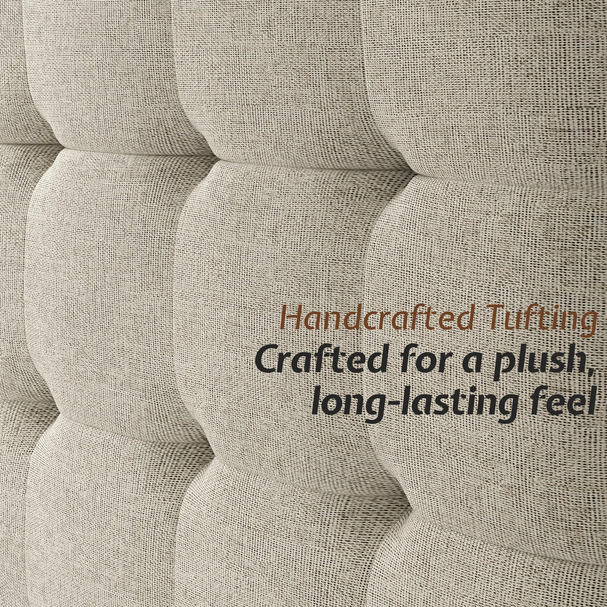 King Size Wood Bed Frame with Tall Tufted Headboard - Walnut