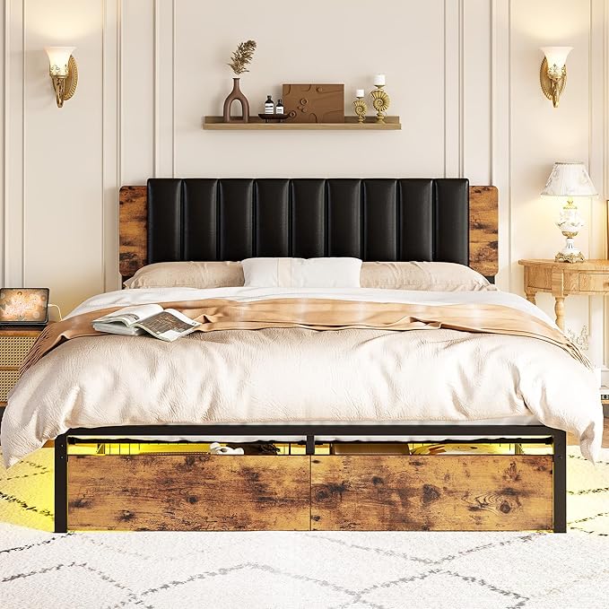 Bed Frame with Removable PU Leather Headboard