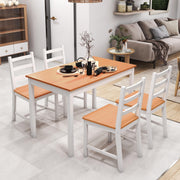 5-Piece Solid Pine Wood Dining Set - White