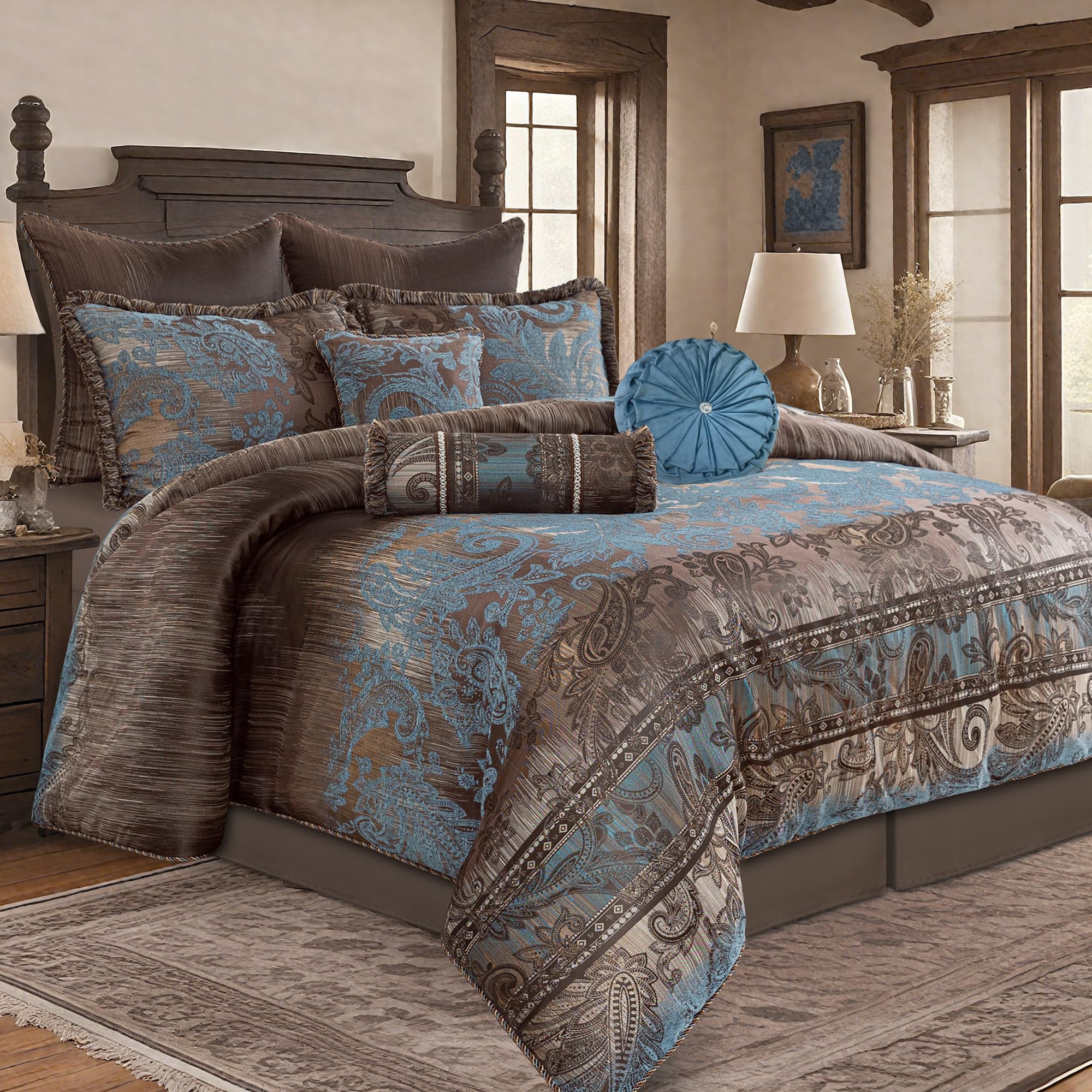 9-Piece Queen Comforter Set - Vintage Paisley Jacquard Bedding