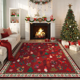 Rugcomf Christmas Rug 8x10 Area Rugs for Living Room Washable Rug Floral Non-Slip Large Rug for Living Room, Bedroom, Farmhouse, Dining Room, Kids Playroom(Santa Claus Red)