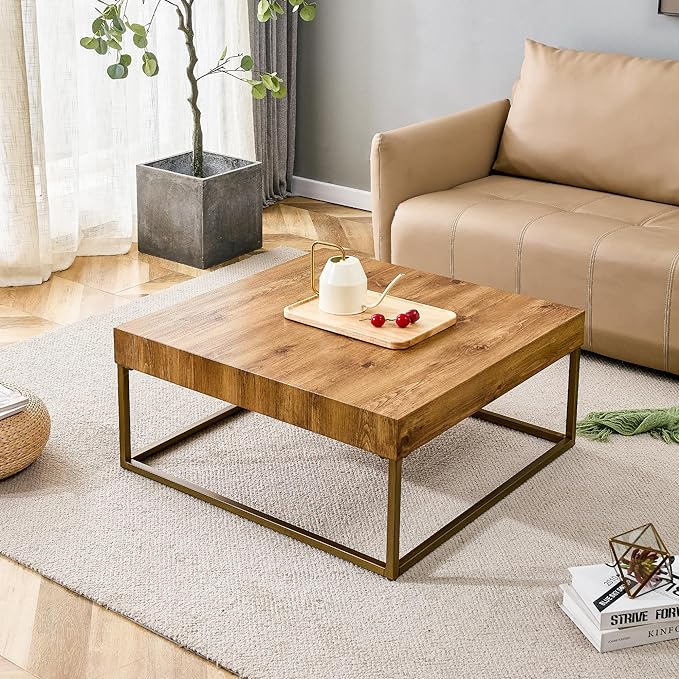 Rectangle Rustic Coffee Table, Modern Farmhouse Wood Simple Coffee Table