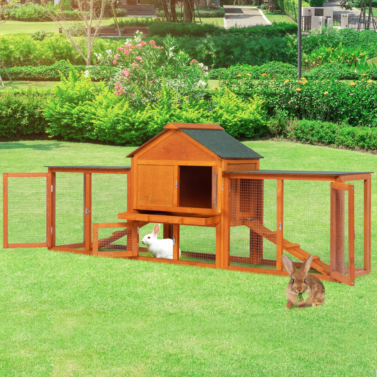 83” Extra Large Wooden Rabbit Hutch Outdoor Easy to Assemble and Durable