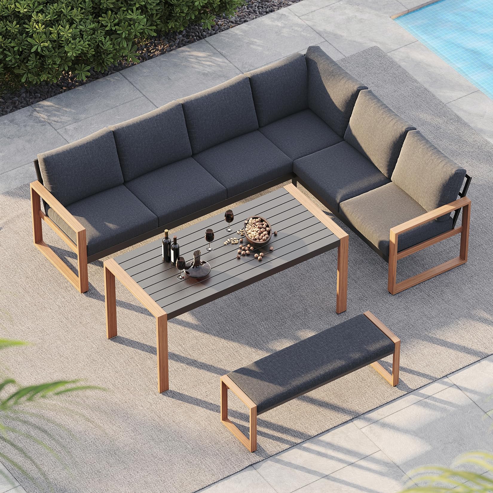 4-Piece Outdoor Furniture Set for 8, Aluminum Sectional Sofa Set