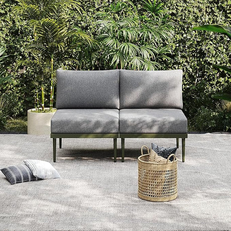 7 Pieces Metal Patio Furniture Set, Outdoor Sectional Sofa w/6 Inch Olefin Cushion and Coffee Table