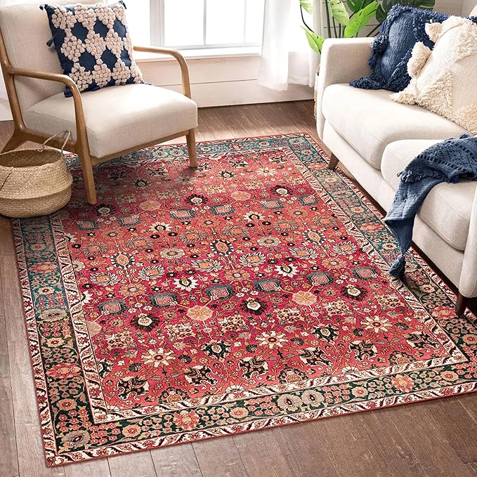 6x9 Area Rugs, Stain Resistant Washable Rug for Living Room, Vintage Inspired Rug