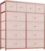 Dresser, Dresser for Bedroom with 12 Drawers, Tall Dresser with Wooden Top and Metal Frame, Fabric Bedroom Dressers & Chests of Drawers Clearance, 40.6" W x 11.8" D x 43.7" H, Aqua