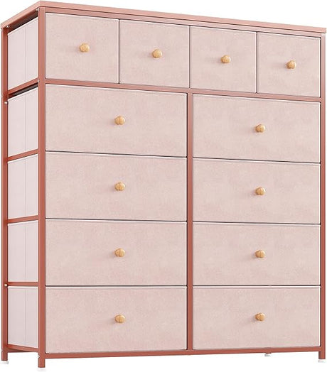 Dresser, Dresser for Bedroom with 12 Drawers, Tall Dresser with Wooden Top and Metal Frame, Fabric Bedroom Dressers & Chests of Drawers Clearance, 40.6" W x 11.8" D x 43.7" H, Aqua