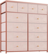 Purple Dresser, Dresser for Bedroom with 12 Drawers, Tall Dresser with Wooden Top and Metal Frame