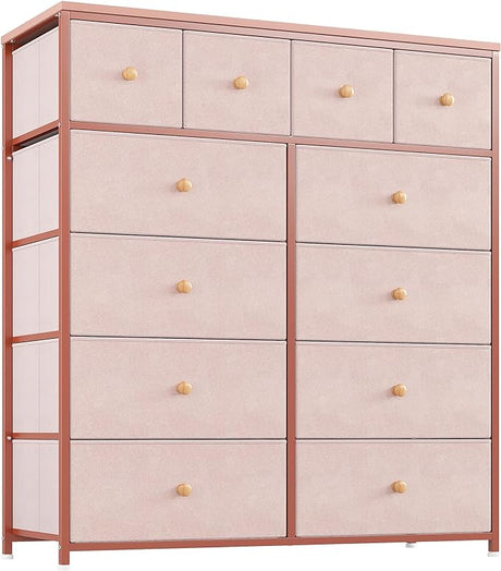 Purple Dresser, Dresser for Bedroom with 12 Drawers, Tall Dresser with Wooden Top and Metal Frame