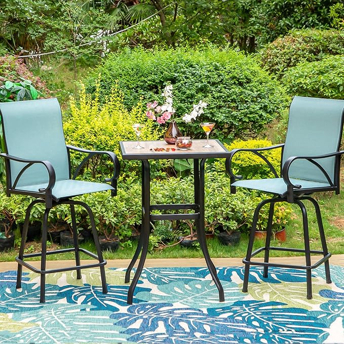 Outdoor Bar Stools Set of 4, Patio Bar Height Sling Chairs