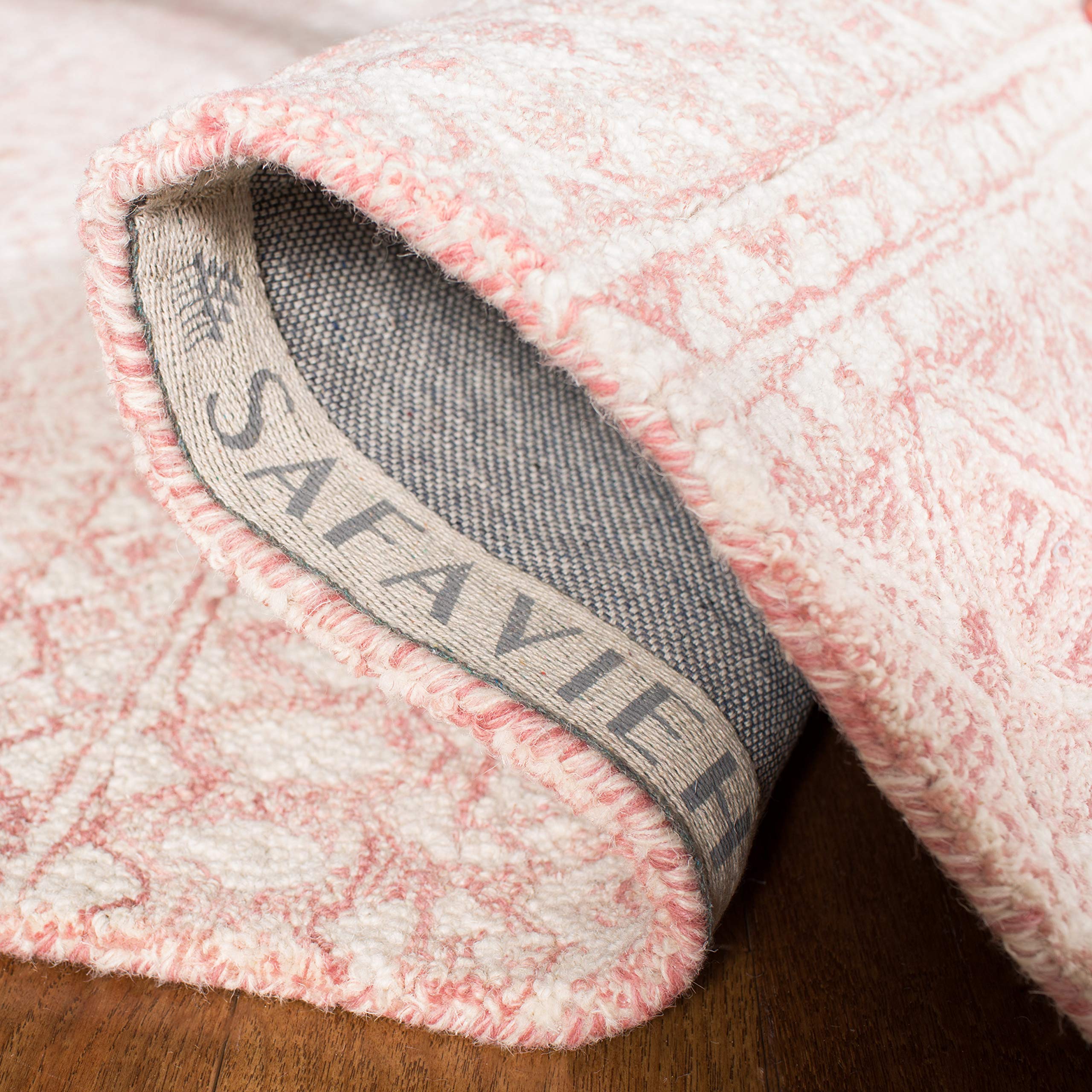 SAFAVIEH Micro-Loop Collection Area Rug - 10' x 14', Pink & Ivory, Handmade Moroccan Boho Tribal Wool, Ideal for High Traffic Areas in Living Room, Bedroom (MLP502U)