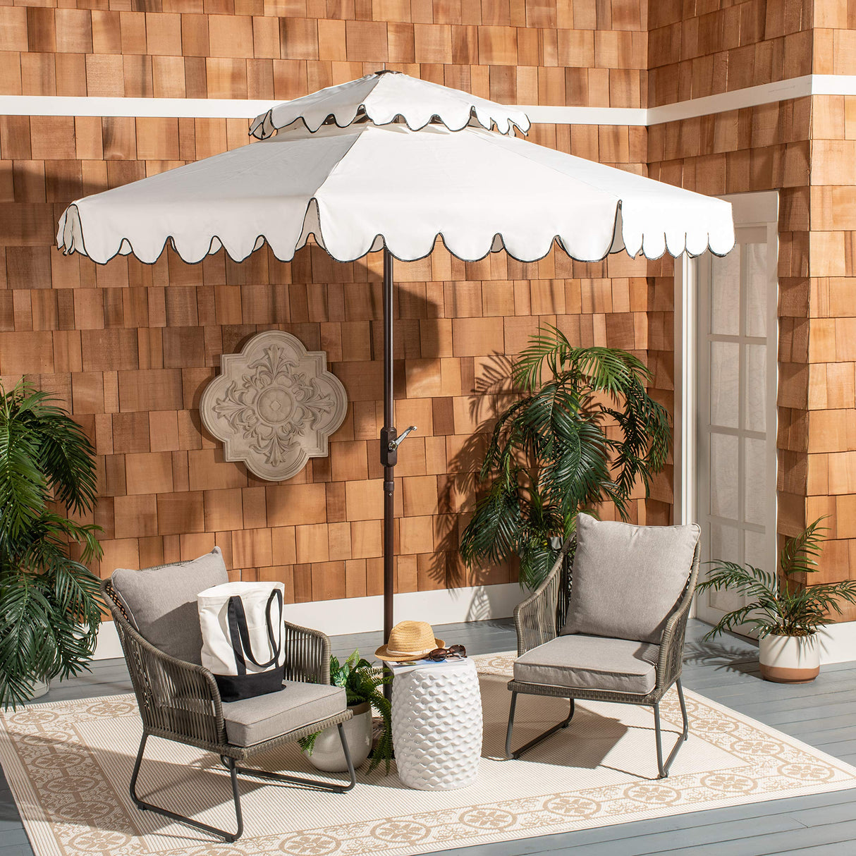 Outdoor Venice White and Black 9-foot Round Double Top Crank UV Protected Umbrella