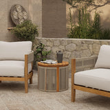 LuxenHome Outdoor Side Table, 17'' Tall Rope Acacia Wood Outdoor End Tables for Patio, Garden Accent Table, Modern Round Side Table for Outside, Wooden Drum Table Indoor and Outdoor - Bircata
