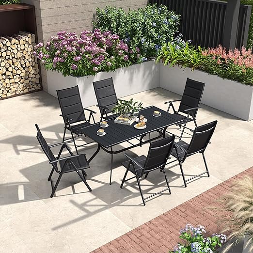 Outdoor Patio Dining Set with 8 Folding Portable Chairs and 1 Rectangle