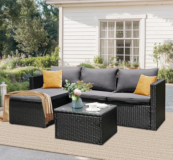 3 Piece Patio Furniture Set Outdoor Sectional Patio Sofa