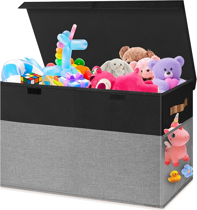 Collapsible Sturdy Storage Organize Chest Boxes With Lids, 25"x13"x16" Kids Toy Chest