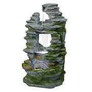 WIN1648 39" Stacked Stone Rainforest Fountain with Cool White LED Lights – Cascading Waterfall Feature