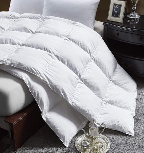 King Size Lightweight Goose Down Comforter Duvet Insert All Season, 1200 Thread Count 100% Egyptian Cotton, 42 oz Fill Weight, White Color