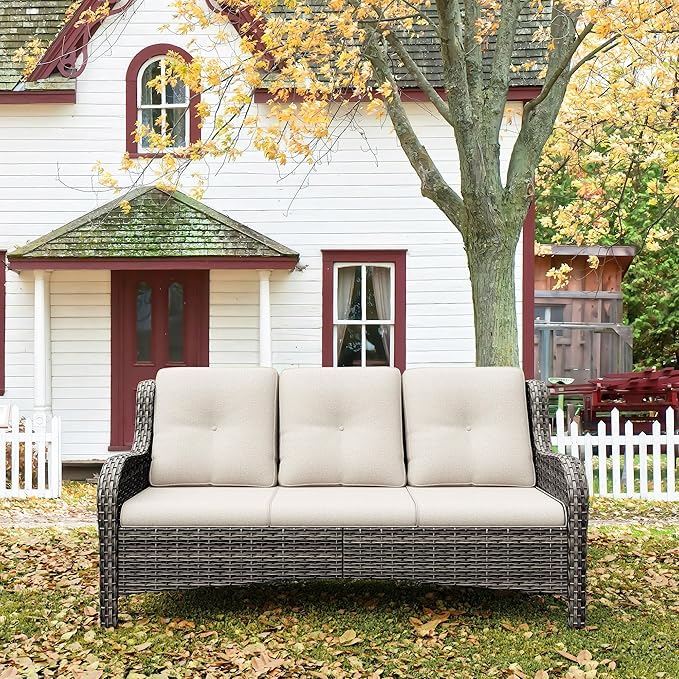 73'' Outdoor Patio Couch Wicker Sofa - 3 Seater Rattan Sofa for Outside Patio Garden