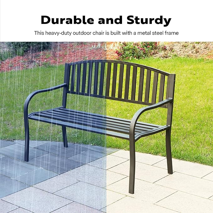 Outdoor Garden Bench Cast Iron Metal Frame Patio
