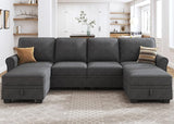 Convertible Sectional Sofa with Storage Seat 6 Seat Sofa with Reversible Chaise U Shaped