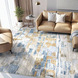 Abstract Living Room Rug 5x7 - Modern Washable Soft Thin Area Rug for Living Room Bedroom Under Dining Table - Neutral Indoor Floor Rug Carpets for Home Office Playroom Nursery - Blue Gold