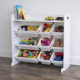 Natural Wood/White Toy Organizer with Shelf and 9 Storage Bins