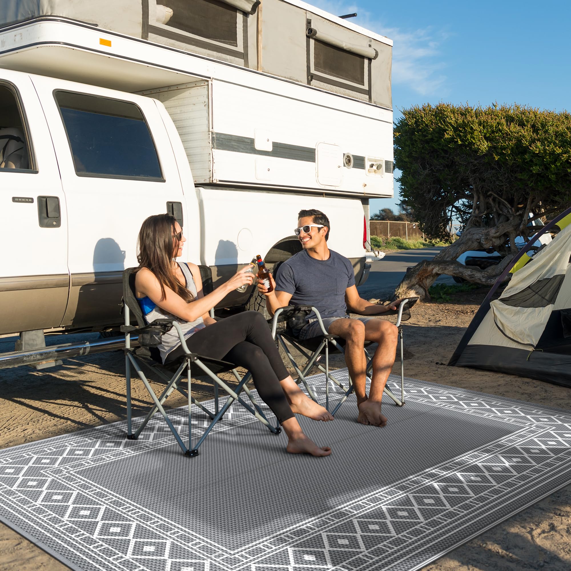 Outdoor Rug 9'x12' for Patio Clearance, Reversible Plastic Straw Outdoor Carpet