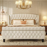 Queen Velvet Upholstered Sleigh Bed Frame with Wingback Headboard