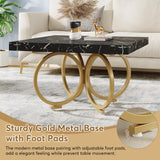 Modern Black Square Coffee Table with Gold Geometric Frame