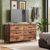 Wide Fabric Dresser, 6 Drawer Dresser TV Stand for 60" TV, Dressers Bedroom Furniture