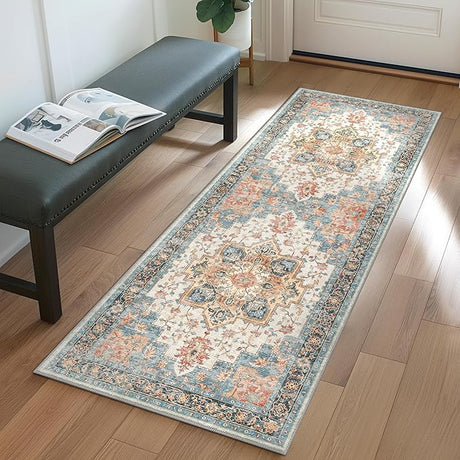 Area Rugs 6x9 Machine Washable Rug for Living Room, Non Slip Vintage Indoor Rug, Low