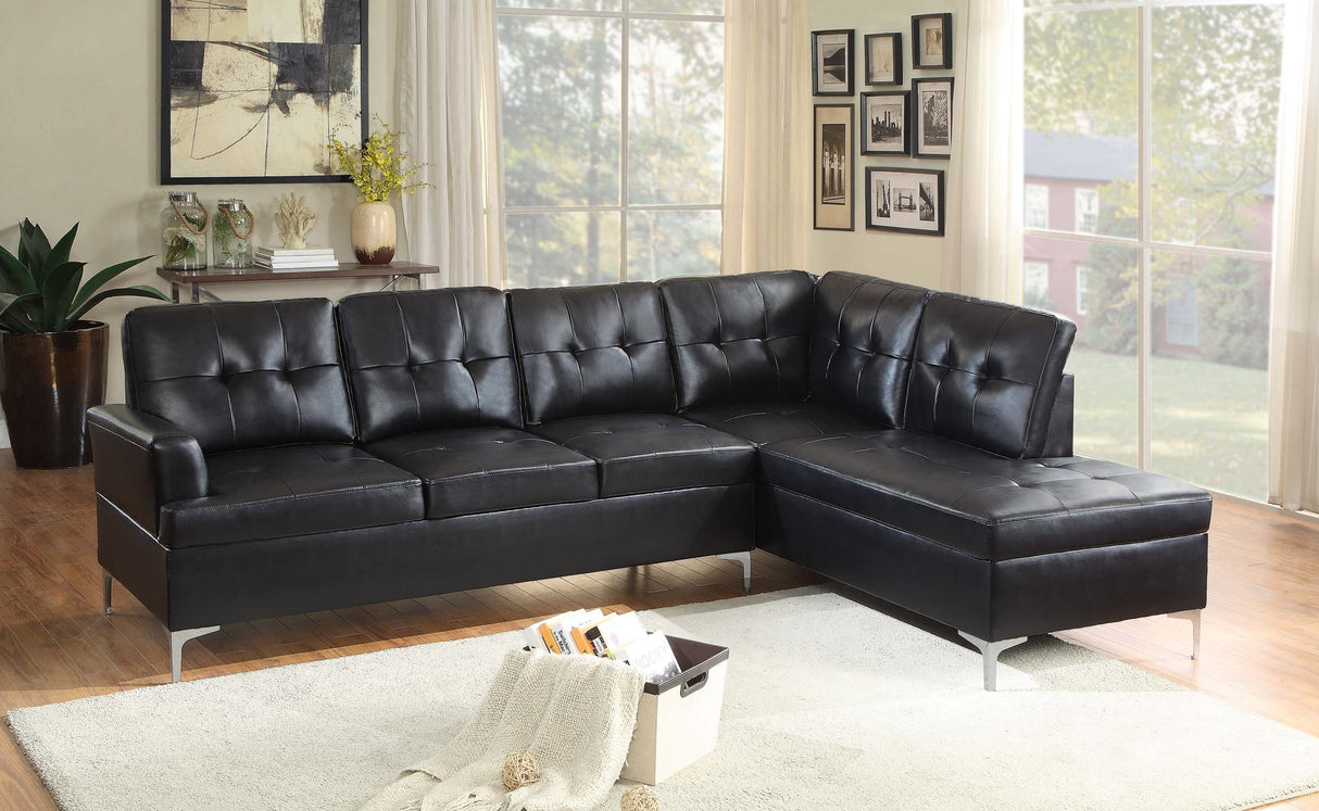 Barrington 109" x 108" PU Leather Chaise Sofa, Black