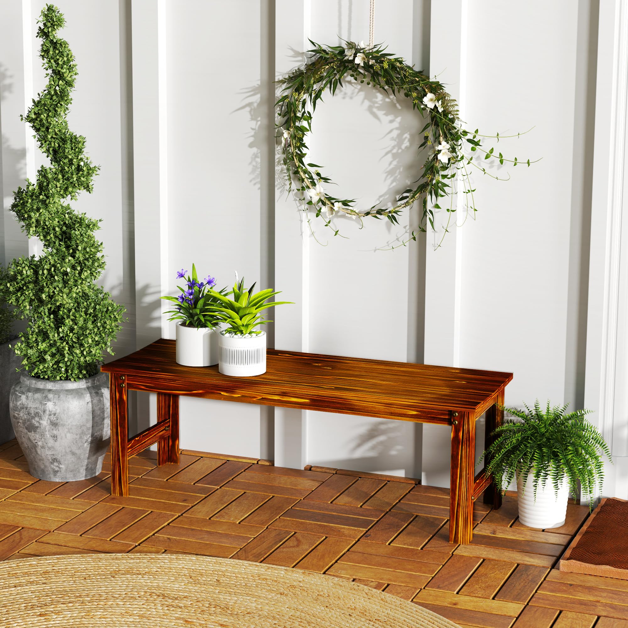 2-Seat Wood Garden Bench, Patio Bench Outdoor Bench with Slatted Seat