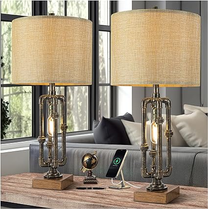 Rustic Farmhouse Antlers Table Lamp Set of 2