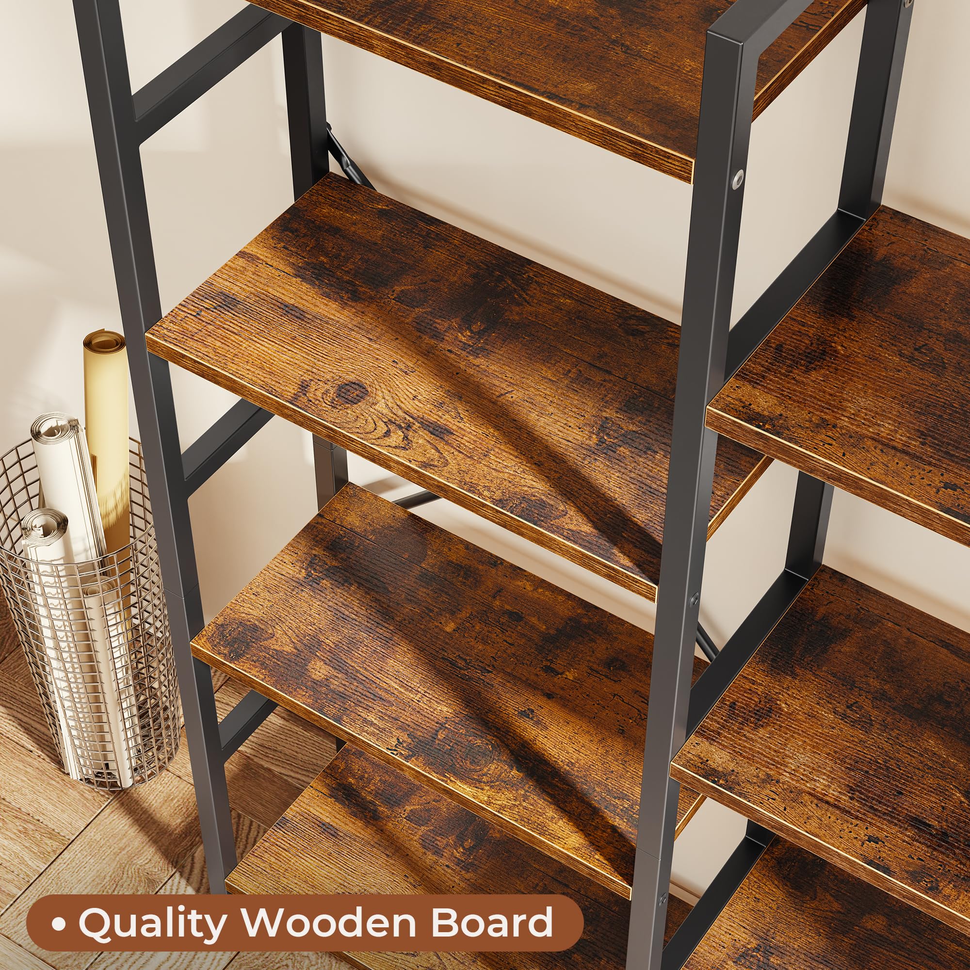 Triple 4 Tier Bookshelf, Bookcase with 11 Open Display Shelves, Wide Book Shelf Book Case for Home & Office, Rustic Brown