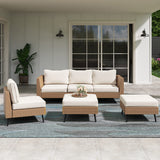 Outdoor Patio Furniture, 6 Piece Outdoor Sectional Sofa ,Backyard(Beige)